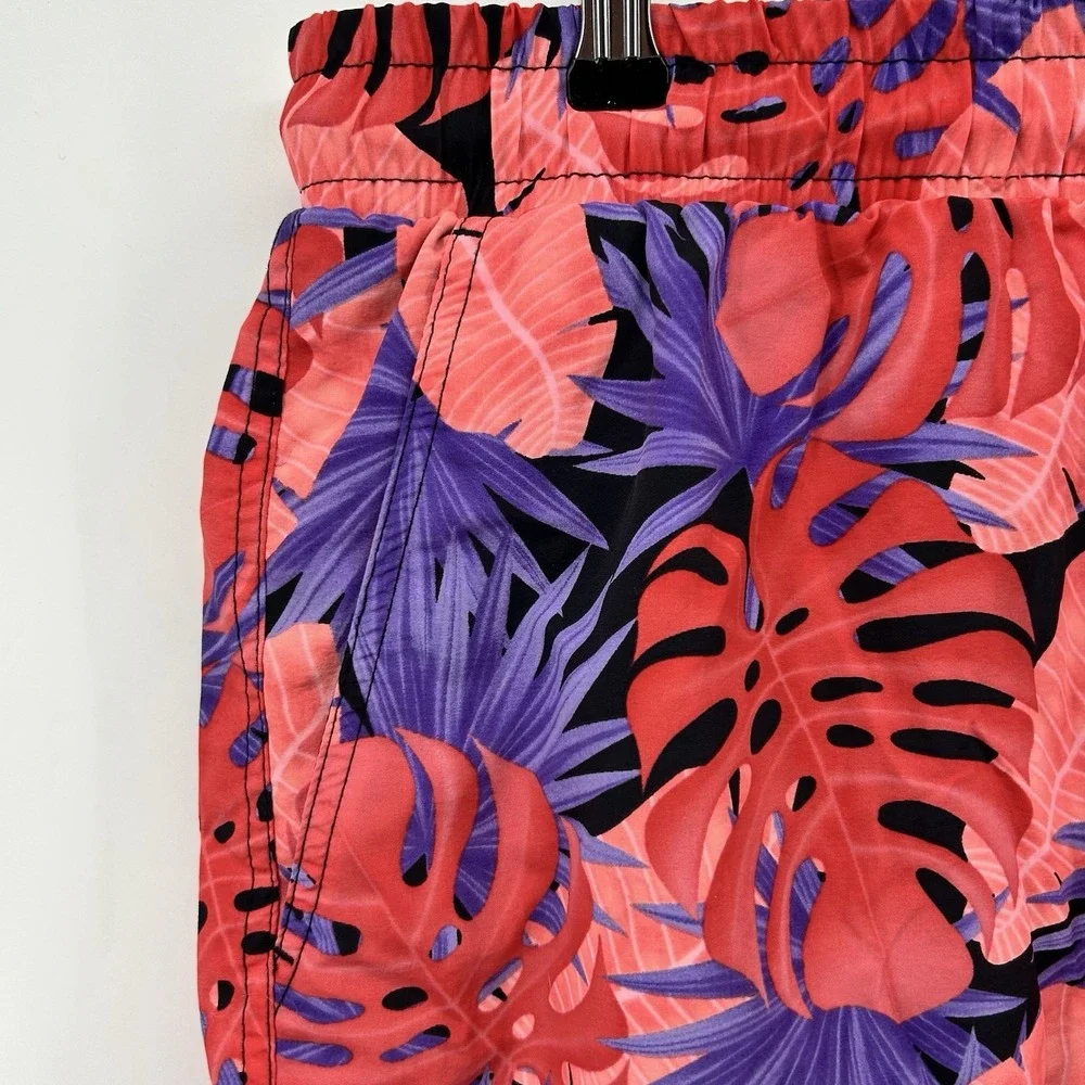CSG Mens L Tropical Leaf Print Swim Trunks Volley Shorts Drawstring Beach Island